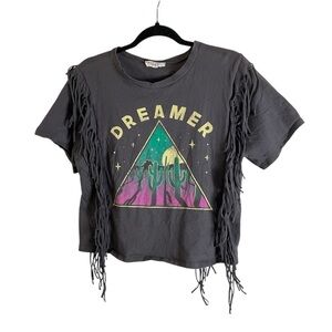 Mccnchild Womens Size large Dreamer Fringe Short Sleeve Top